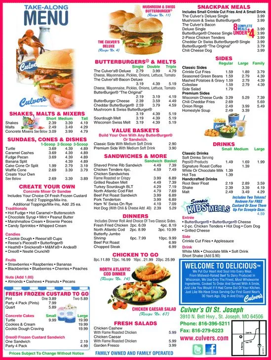 Culvers Menu Image